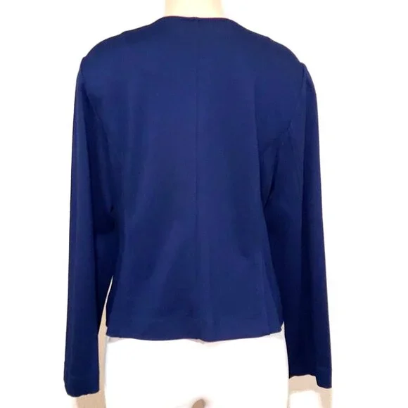 Chico's Navy Blue Blazer Jacket Gold Buttons Stitching Hook Front - Picture 3 of 6
